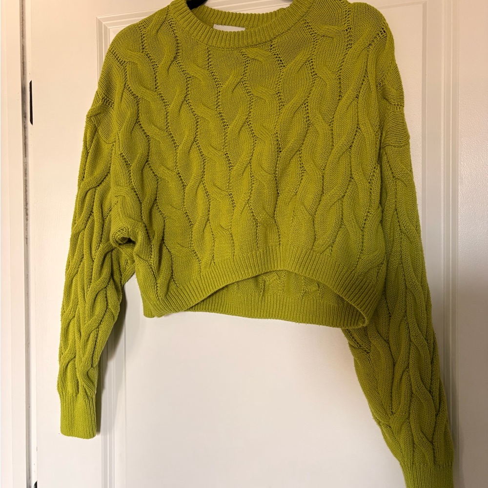 Kid’s Cable Knit Cropped Sweater in Chartreuse